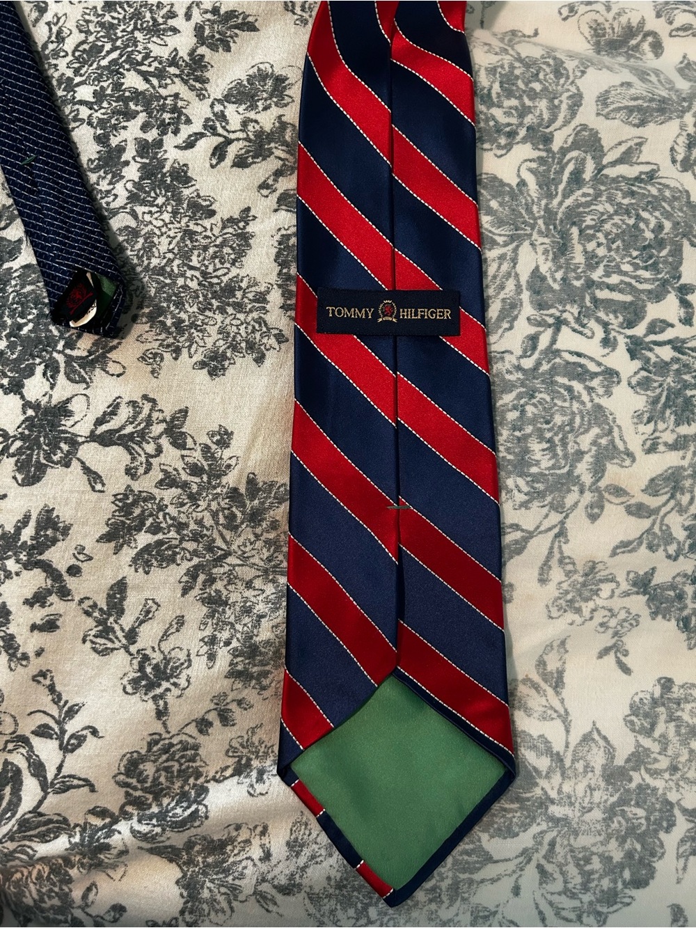 Tommy Hilfiger Navy and Red Diagonal Stripe Silk Tie